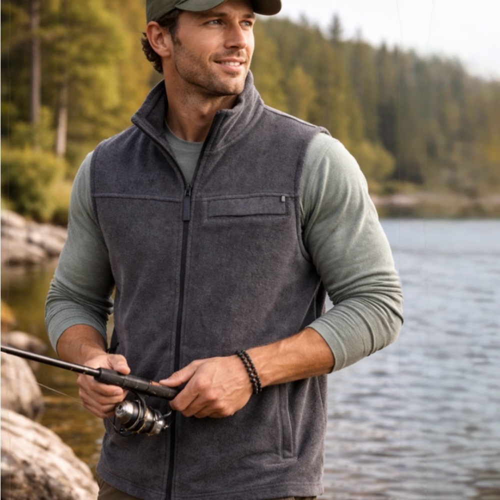 FREE FLY Bamboo Blend Fleece Vest Gray Men's Medium Fishing Outdoors🧡